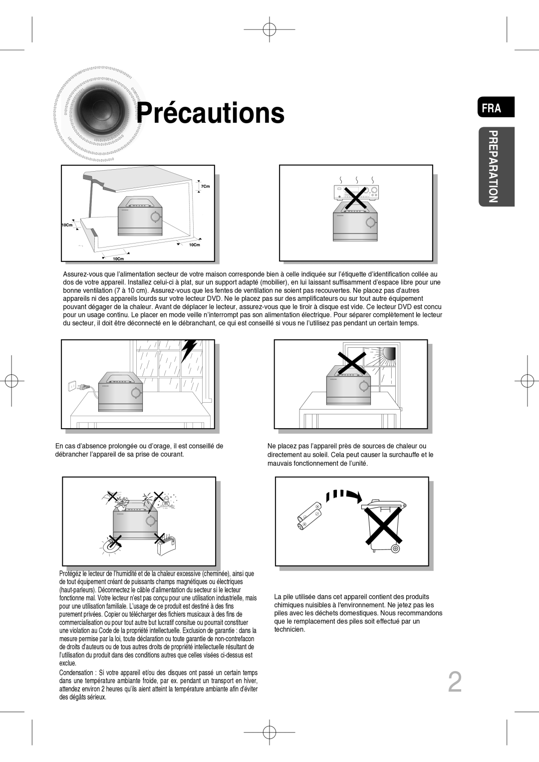 Samsung MM-C330D/XEF manual Précautions FRA, Preparation 