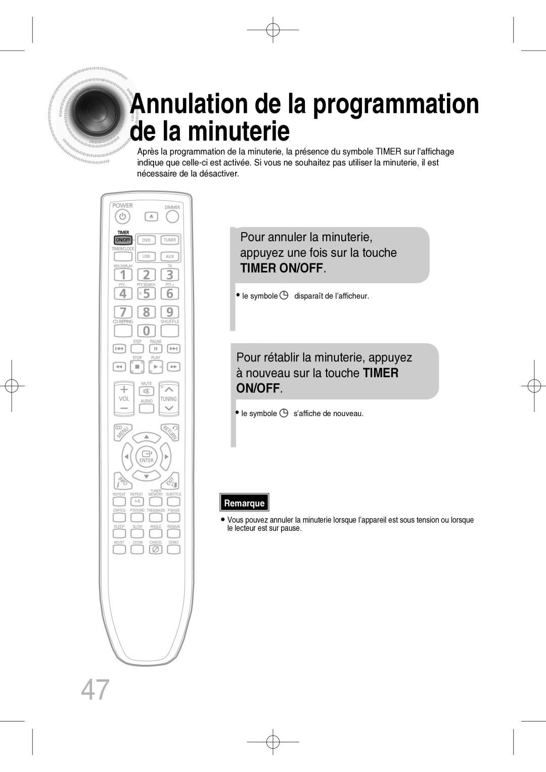 Samsung MM-C330D/XEF manual Annulation de la programmation de la minuterie 