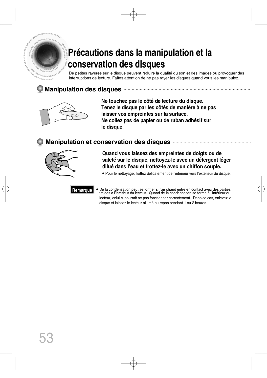 Samsung MM-C330D/XEF manual Manipulation des disques, Manipulation et conservation des disques 