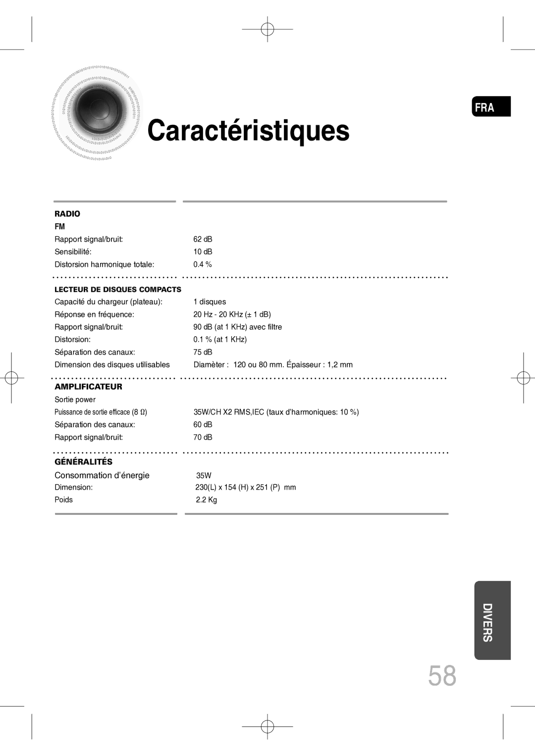 Samsung MM-C330D/XEF manual Consommation d’énergie 