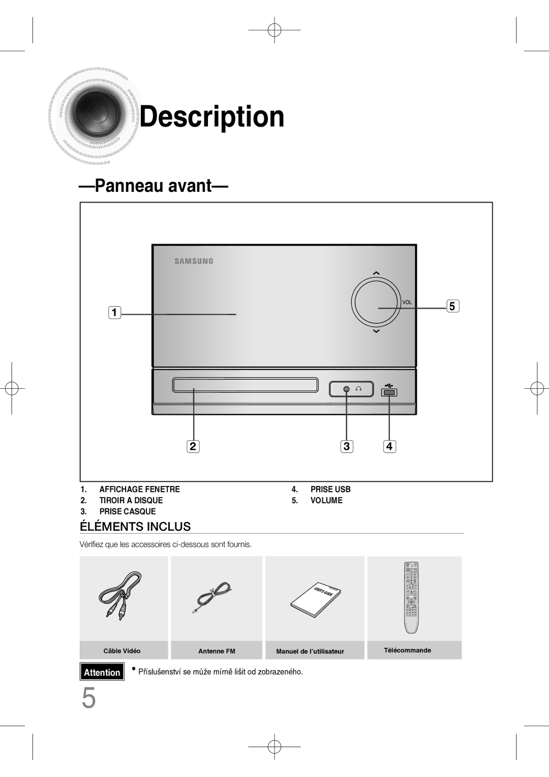 Samsung MM-C330D/XEF manual Description, Panneau avant 