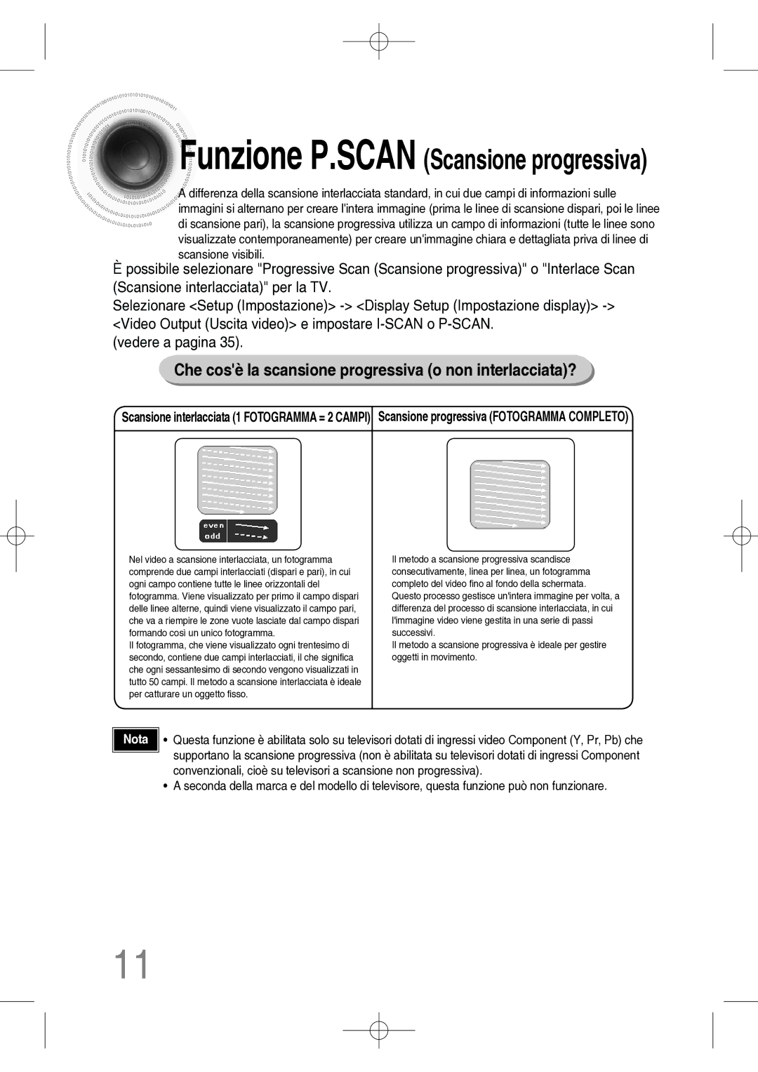 Samsung MM-C330D/XEF manual Funzione P.SCAN Scansione progressiva 