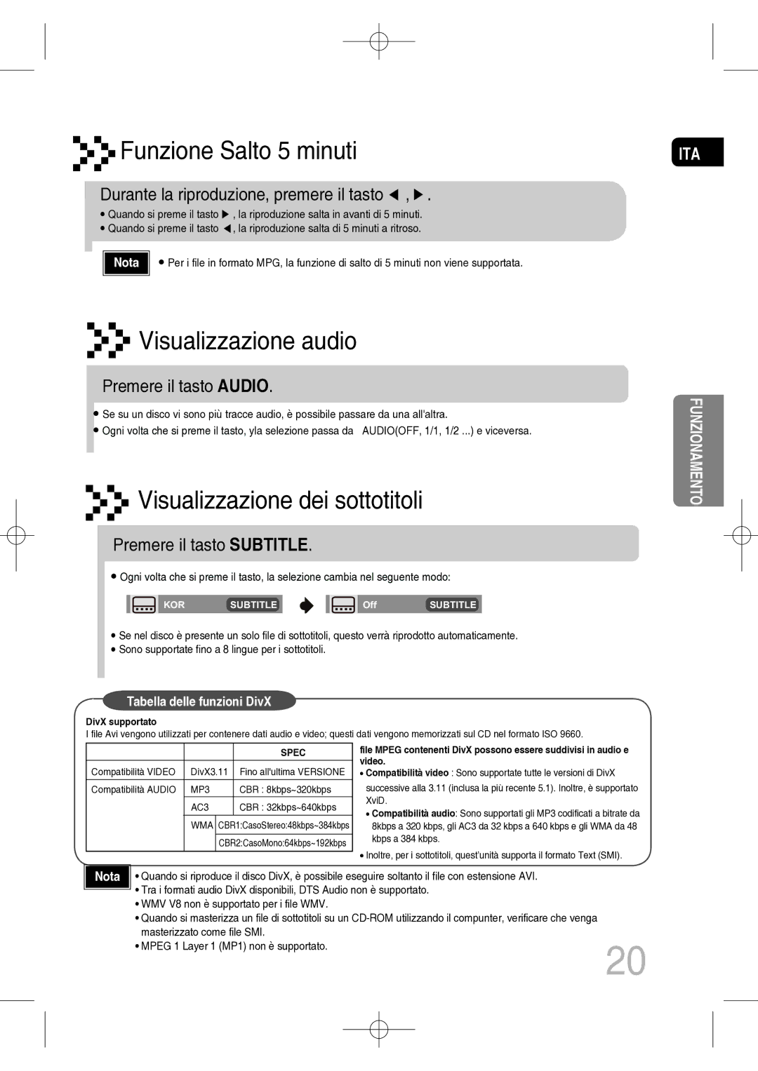 Samsung MM-C330D/XEF manual Durante la riproduzione, premere il tasto, Premere il tasto Audio, Premere il tasto Subtitle 