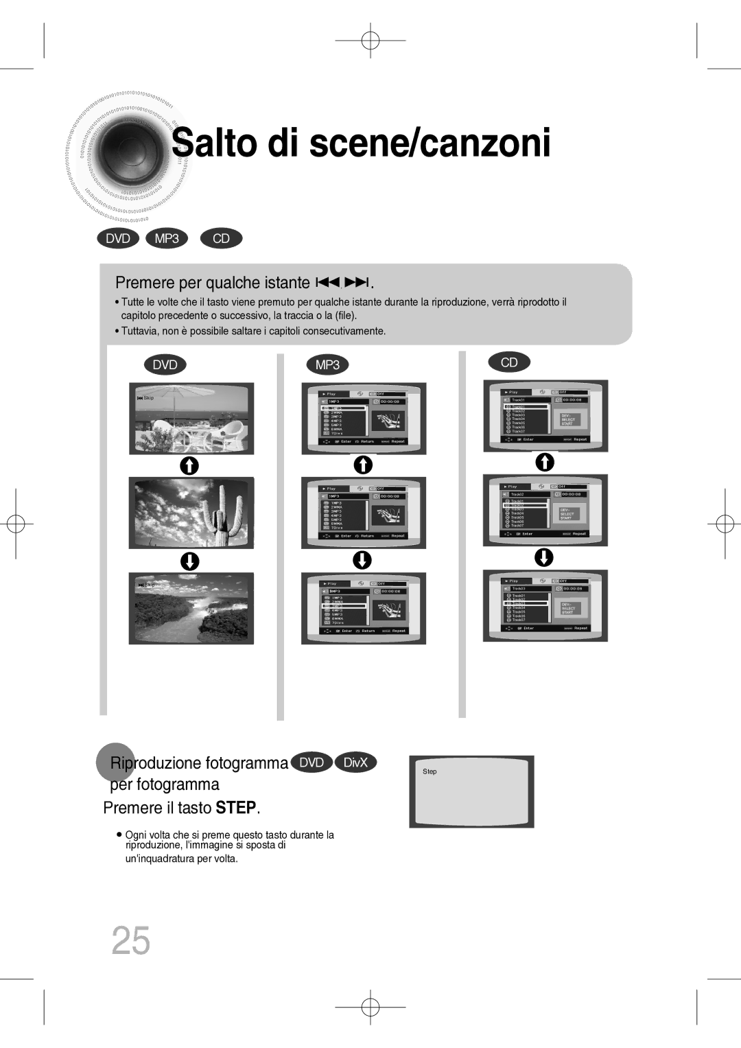 Samsung MM-C330D/XEF manual Salto di scene/canzoni, Premere per qualche istante 