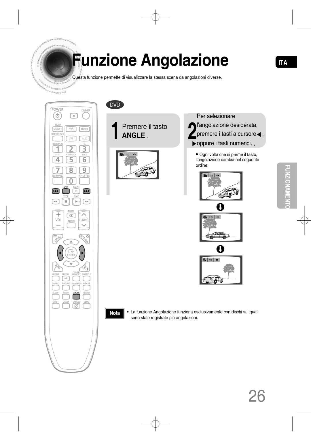 Samsung MM-C330D/XEF manual Funzione Angolazione, 1Premere il tasto, Angle 