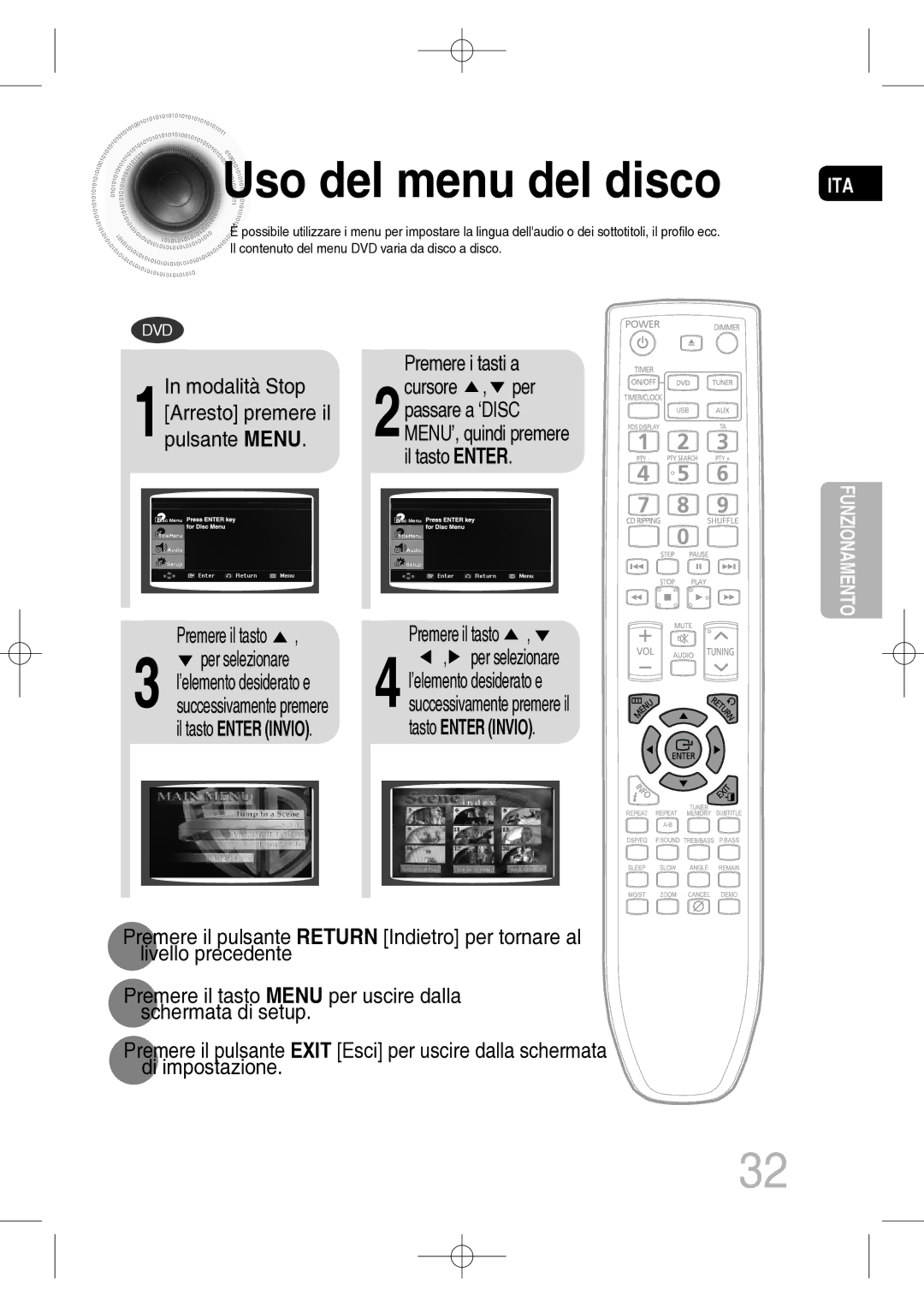 Samsung MM-C330D/XEF manual Uso del menu del disco, Premere i tasti a 