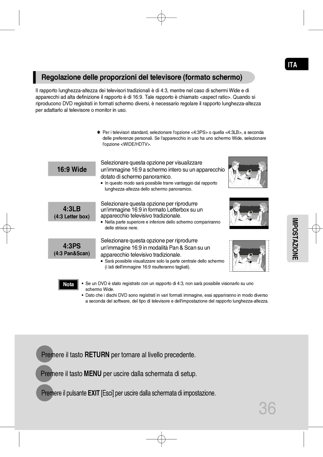 Samsung MM-C330D/XEF manual Regolazione delle proporzioni del televisore formato schermo 