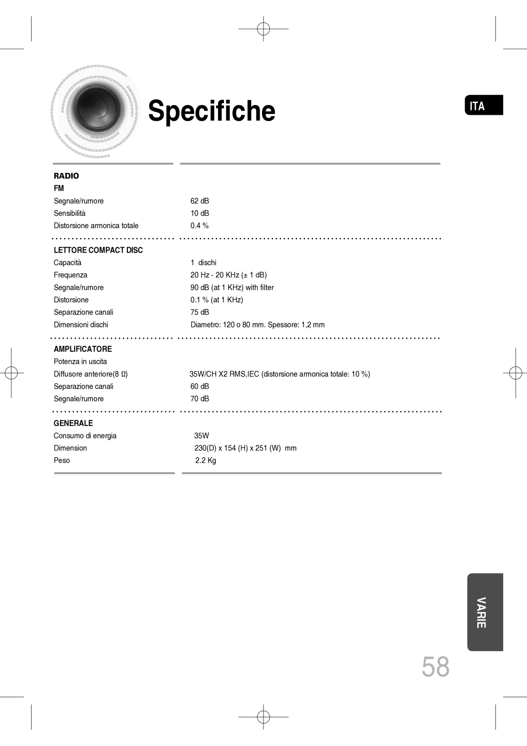 Samsung MM-C330D/XEF manual Specifiche, Lettore Compact Disc 