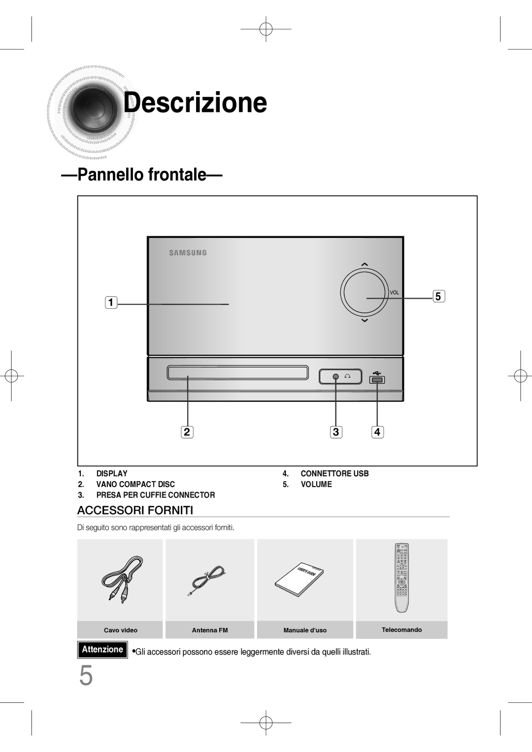 Samsung MM-C330D/XEF manual Descrizione, Pannello frontale 