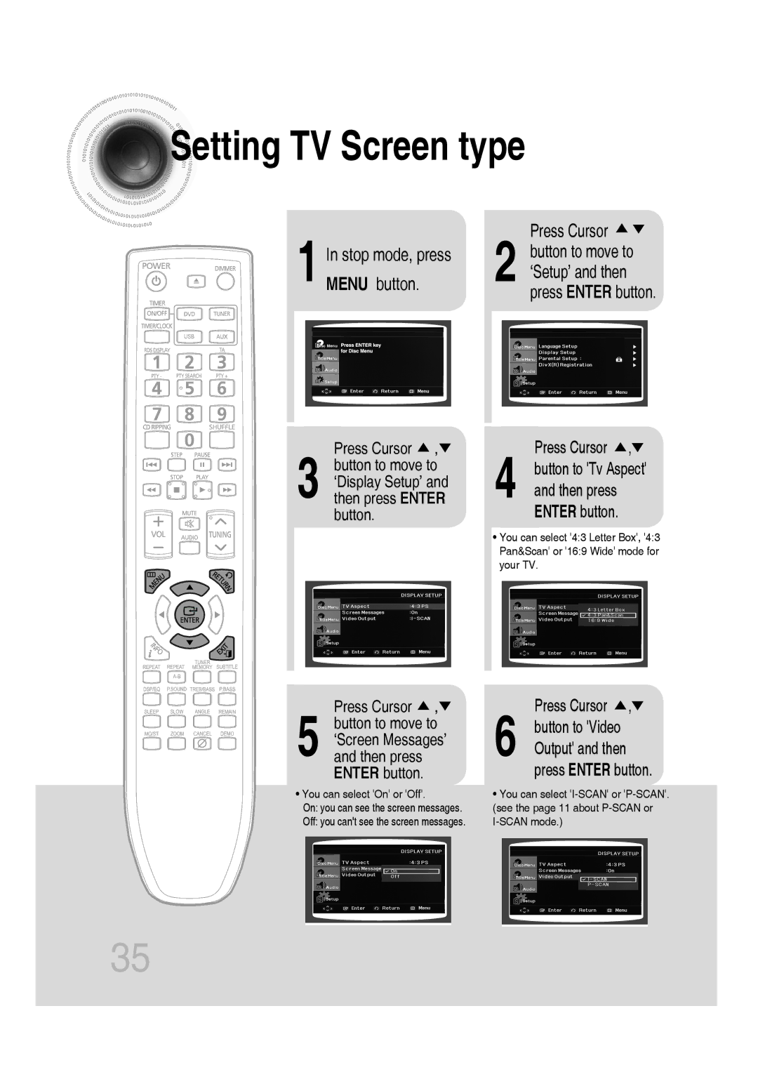 Samsung MM-C330/EDC, MM-C330D/XEN, MM-C330D/EDC Setting TV Screen type, Stop mode, press, Menu button, Button to move to 