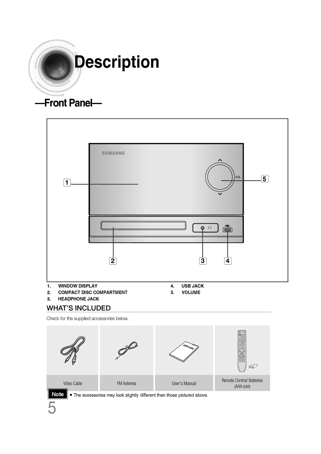 Samsung MM-C330/EDC, MM-C330D/XEN, MM-C330D/EDC, MM-C330D/XEE, MM-C330/XEE manual Description, Front Panel 