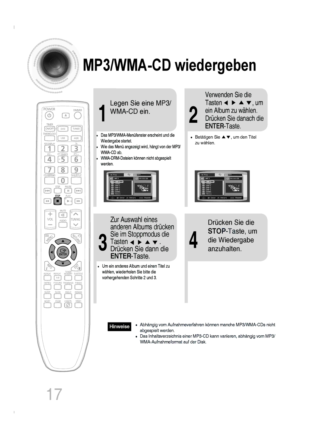 Samsung MM-C330D/EDC, MM-C330D/XEN manual Legen Sie eine MP3 WMA-CD ein Verwenden Sie die Tasten , um, Abgespielt werden 