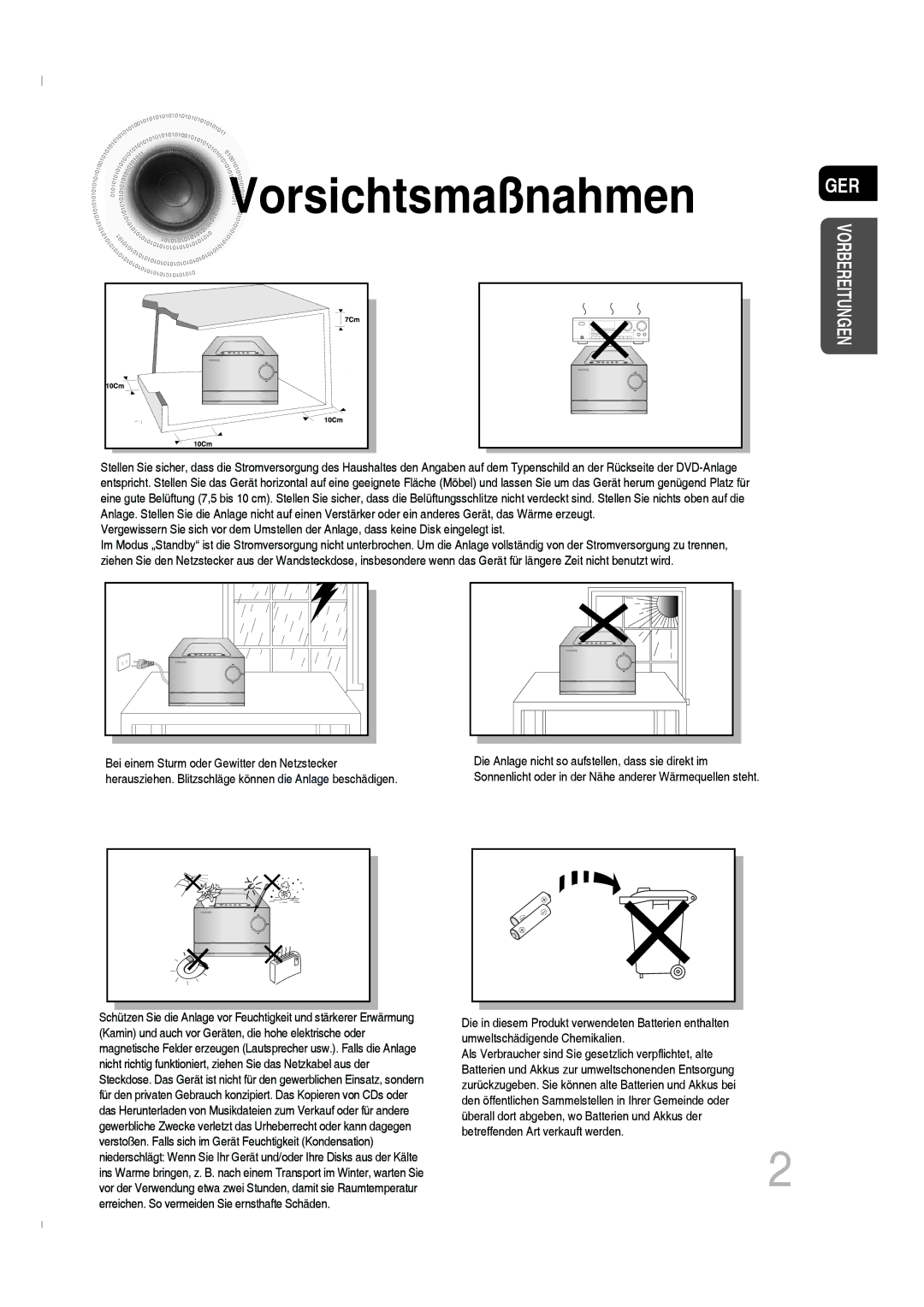 Samsung MM-C330D/XEN, MM-C330D/EDC manual Vorsichtsmaßnahmen GER, Vorbereitungen 