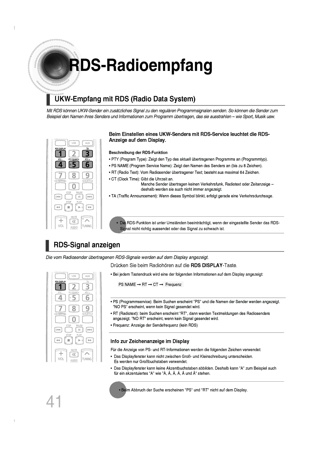 Samsung MM-C330D/EDC, MM-C330D/XEN manual RDS -Radioempfang, UKW-Empfang mit RDS Radio Data System, RDS-Signal anzeigen 