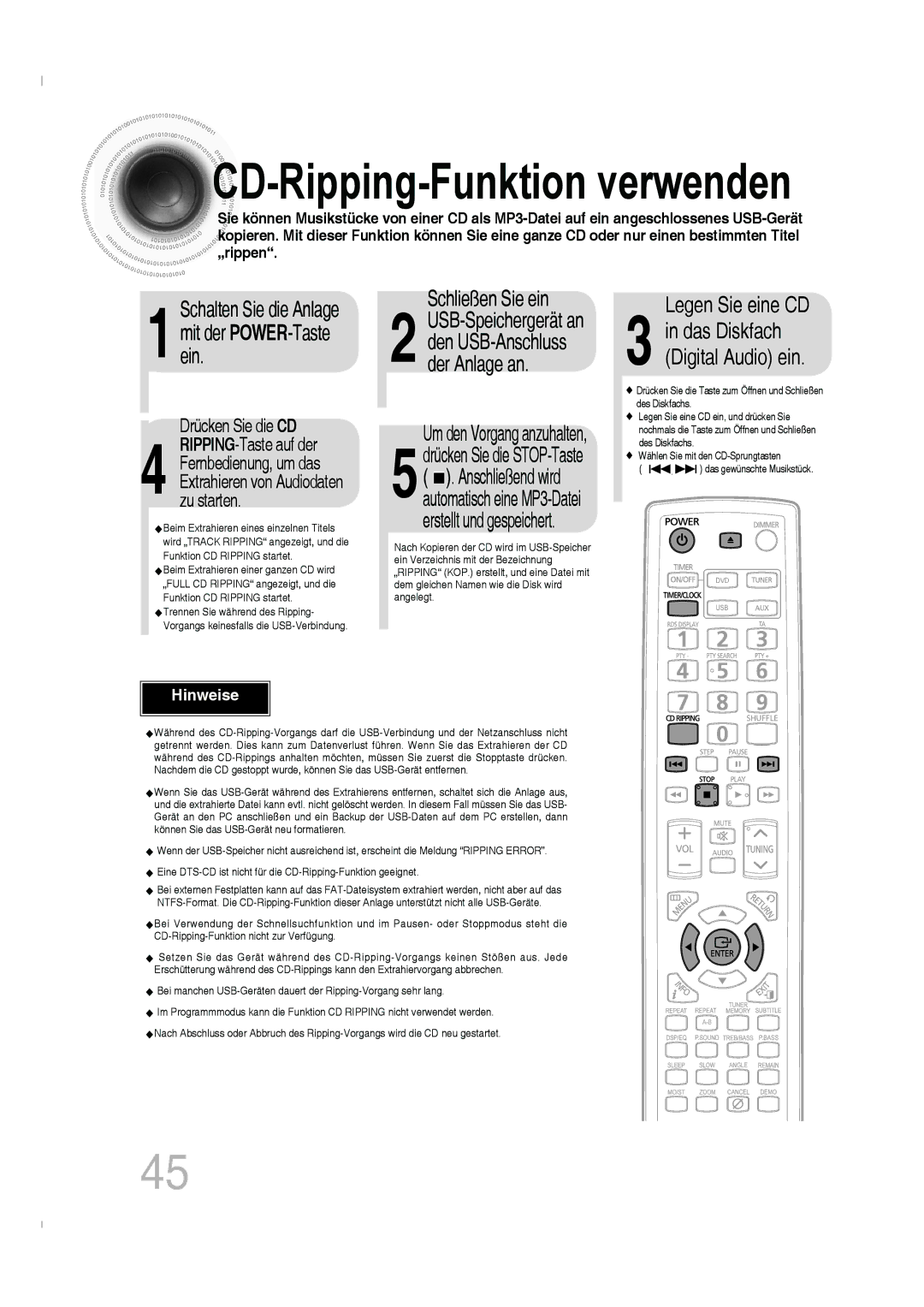 Samsung MM-C330D/EDC, MM-C330D/XEN manual Schließen Sie ein, Legen Sie eine CD 