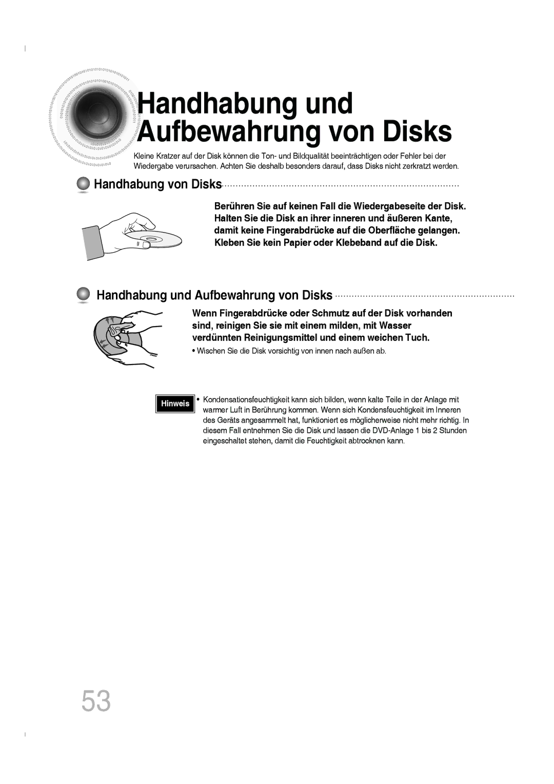 Samsung MM-C330D/EDC, MM-C330D/XEN manual Handhabung und Aufbewahrung von Disks, Handhabung von Disks 