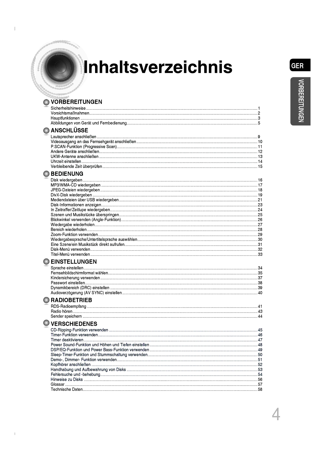 Samsung MM-C330D/XEN, MM-C330D/EDC manual Inhaltsverzeichnis, Vorbereitungen 