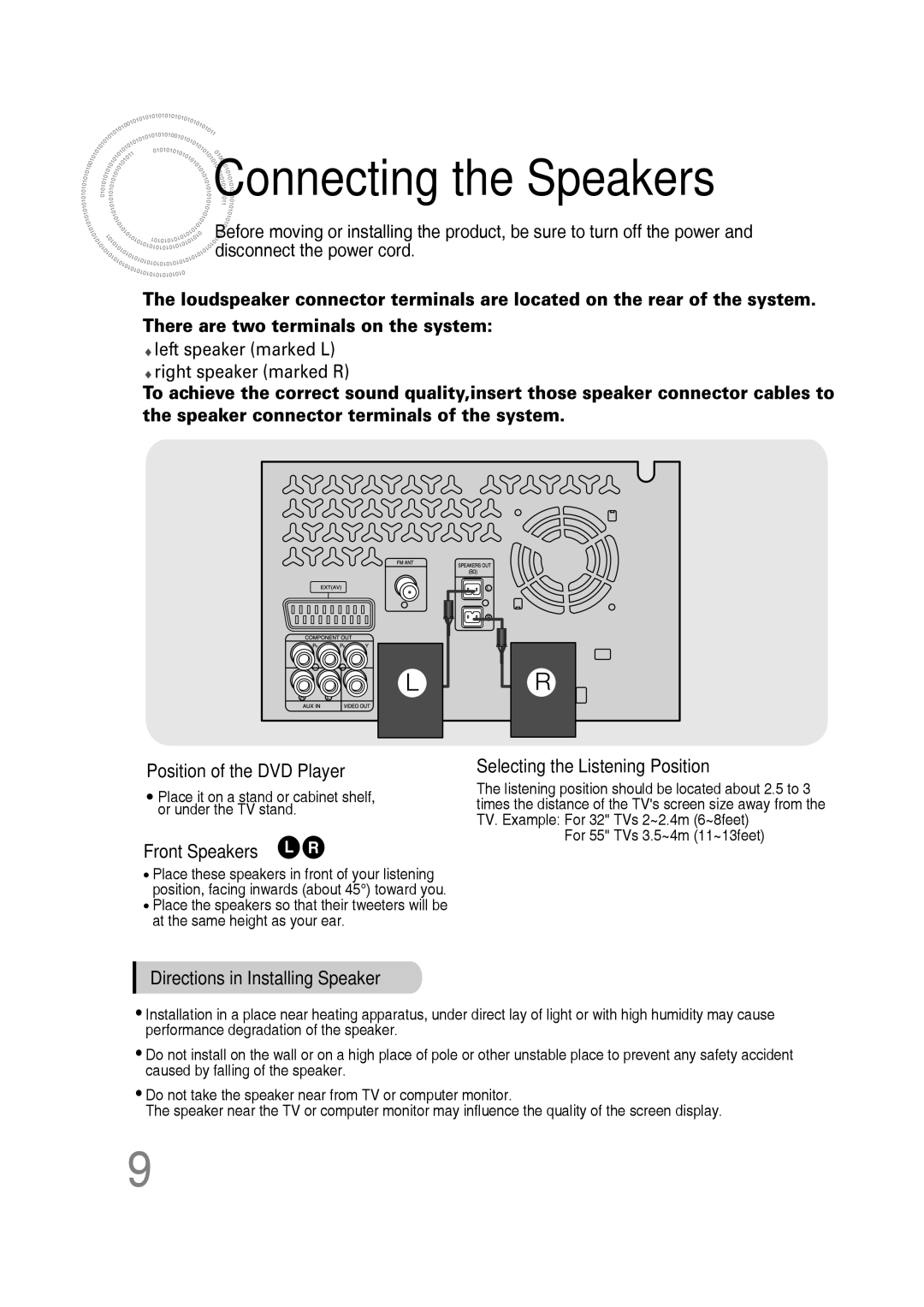 Samsung MM-C330D/XER manual Connecting the Speakers, Front Speakers L R 