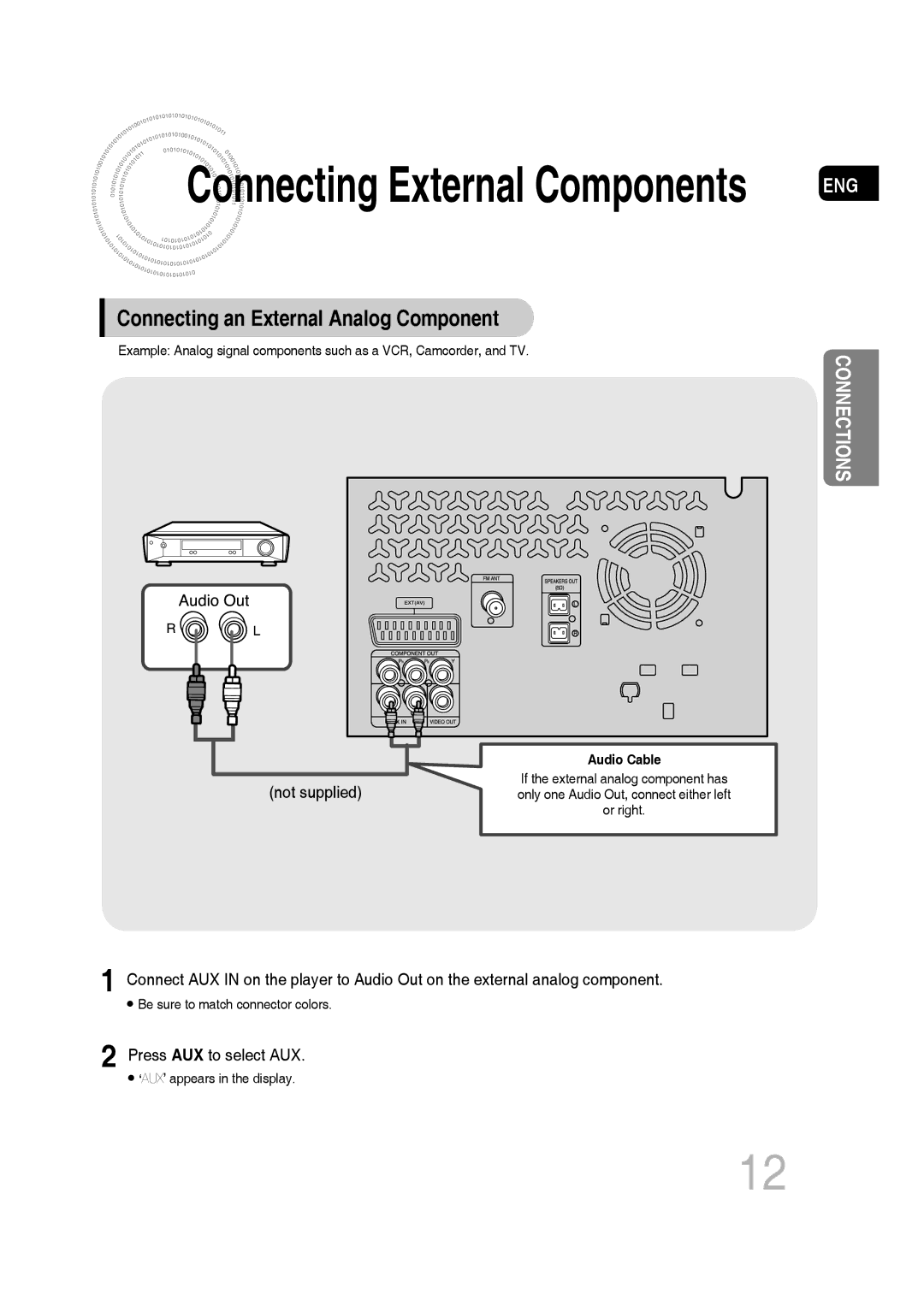 Samsung MM-C330D/XER manual Connecting External Components, Connecting an External Analog Component 