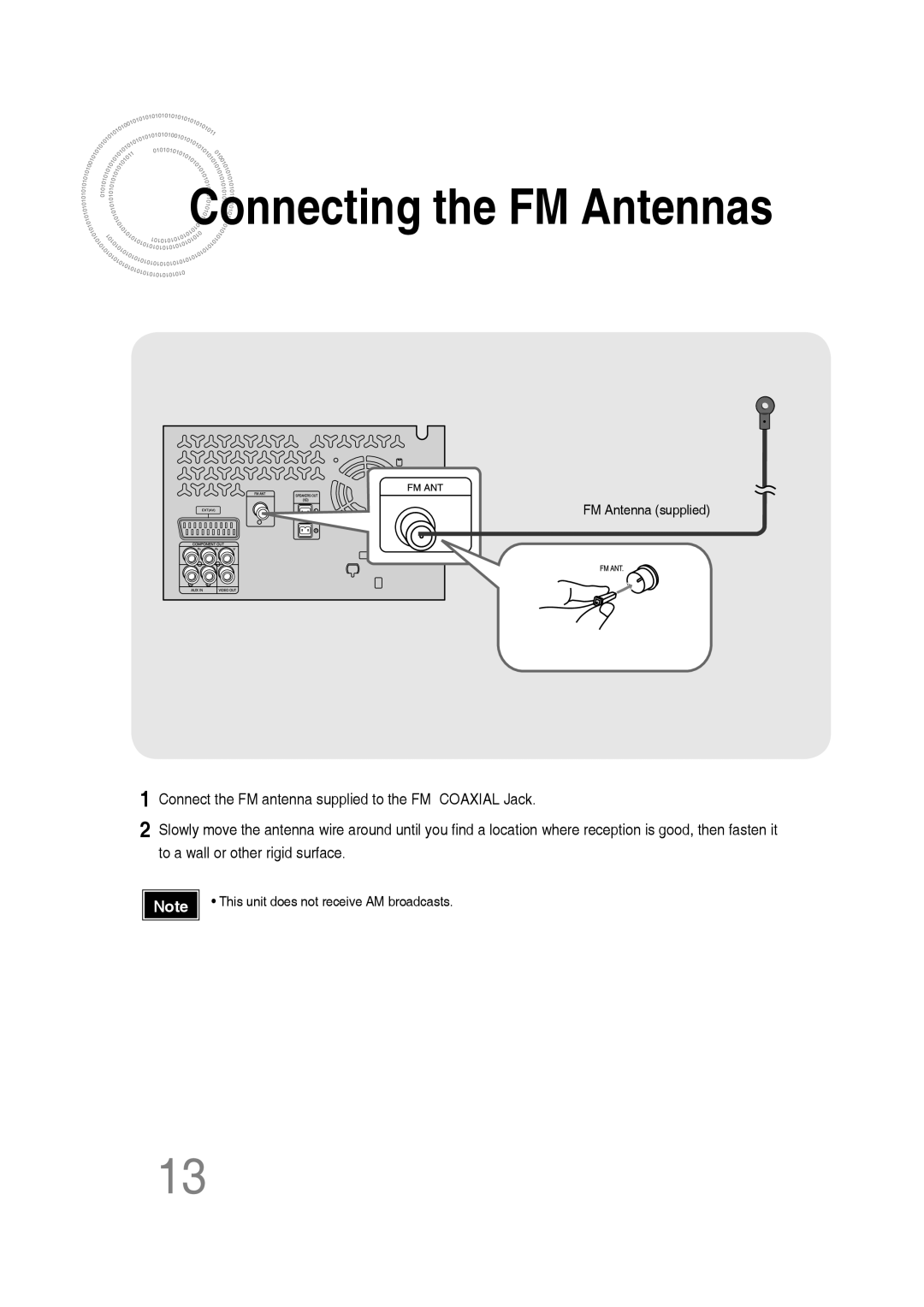 Samsung MM-C330D/XER manual Connecting the FM Antennas 