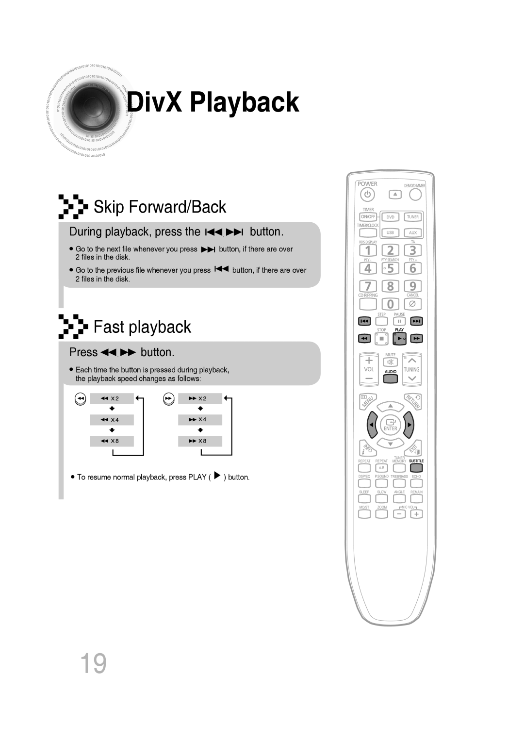 Samsung MM-C330D/XER manual DivX Playback, During playback, press the button, Press button 