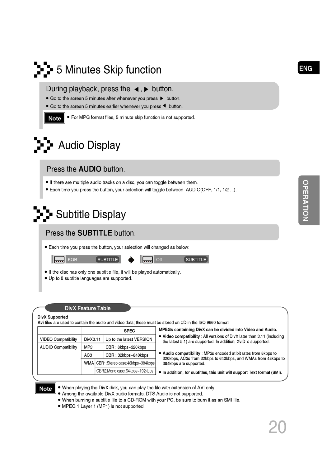 Samsung MM-C330D/XER manual During playback, press the , button, Press the Audio button, Press the Subtitle button 