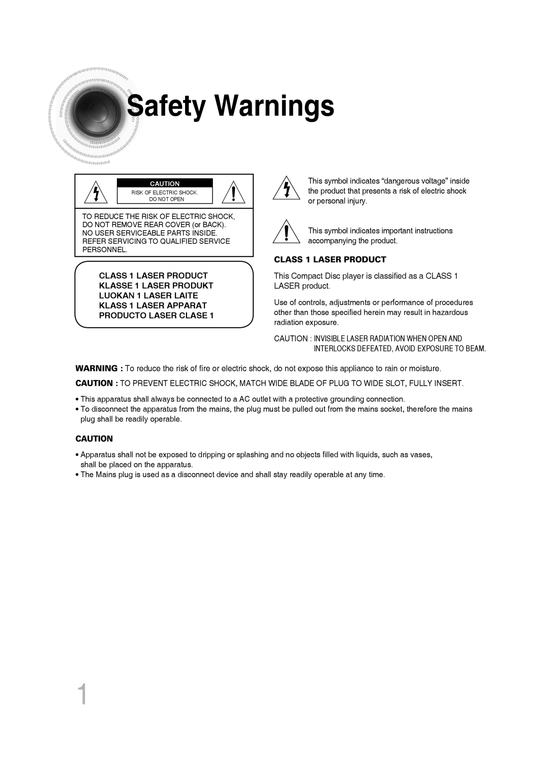 Samsung MM-C330D/XER manual Safety Warnings, Producto Laser Clase 