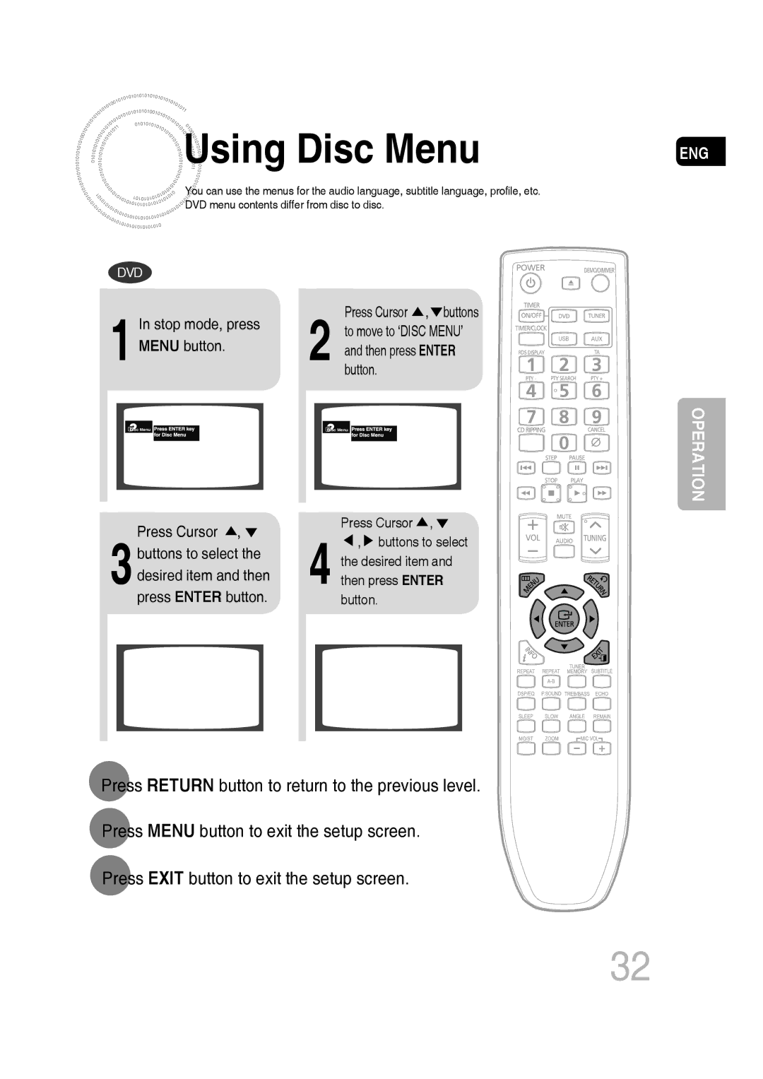 Samsung MM-C330D/XER manual Using Disc Menu 