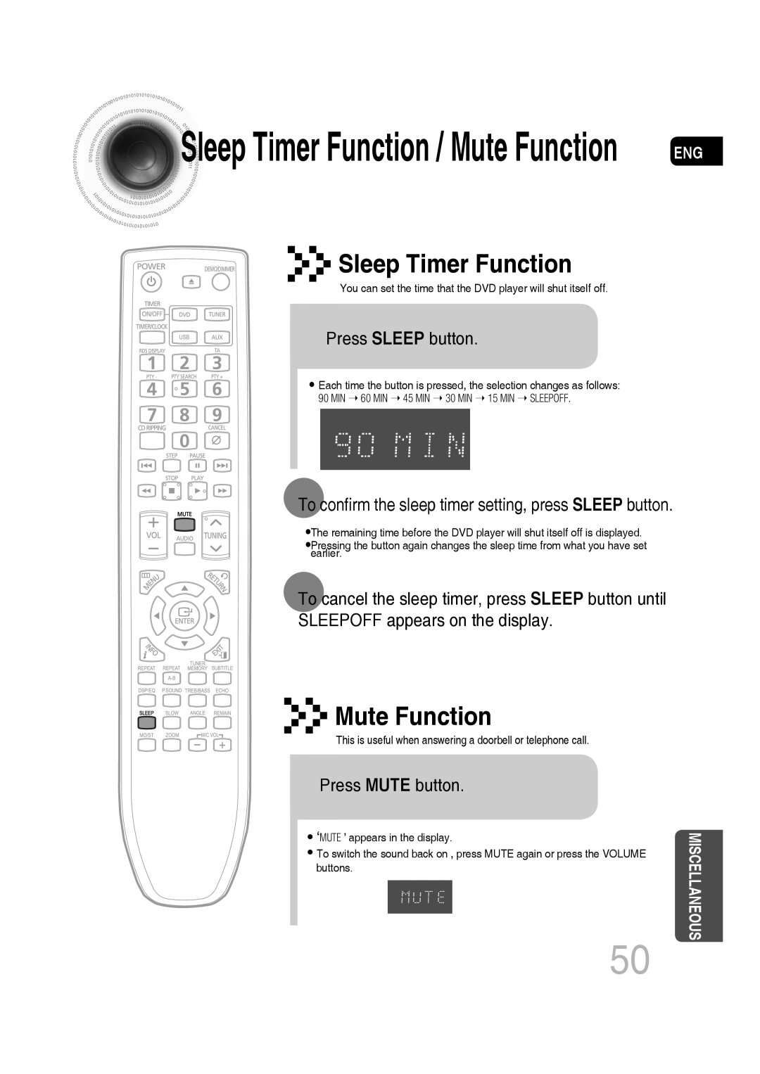 Samsung MM-C330D/XER manual Press Sleep button, Press Mute button 