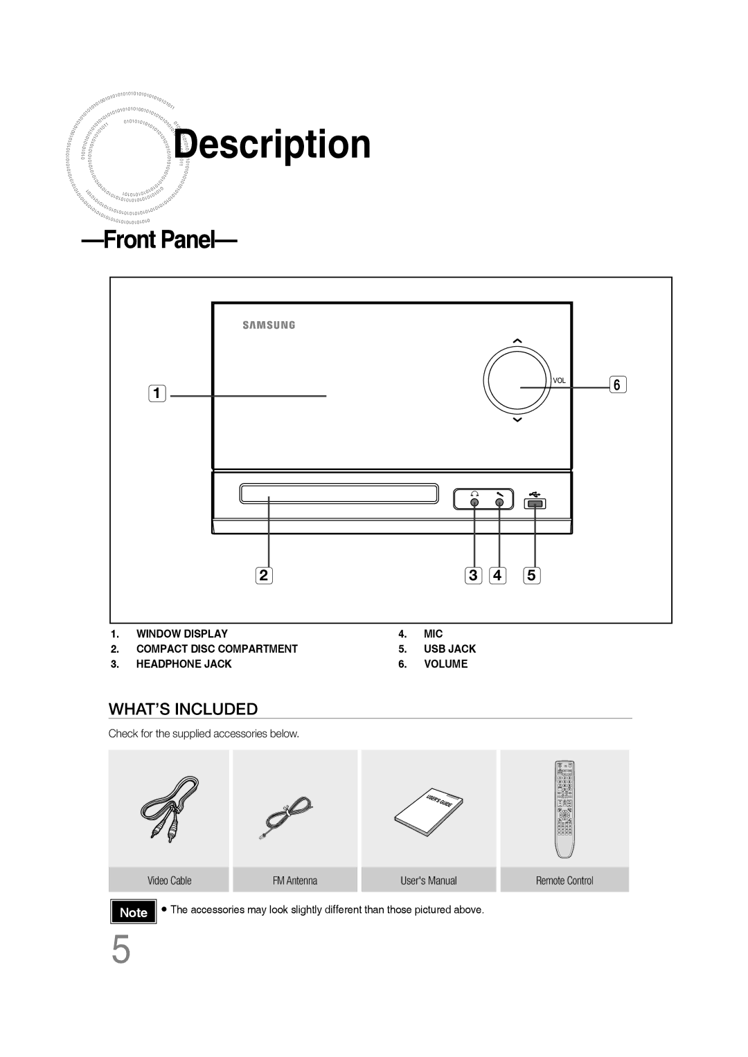 Samsung MM-C330D/XER manual Description, Front Panel 