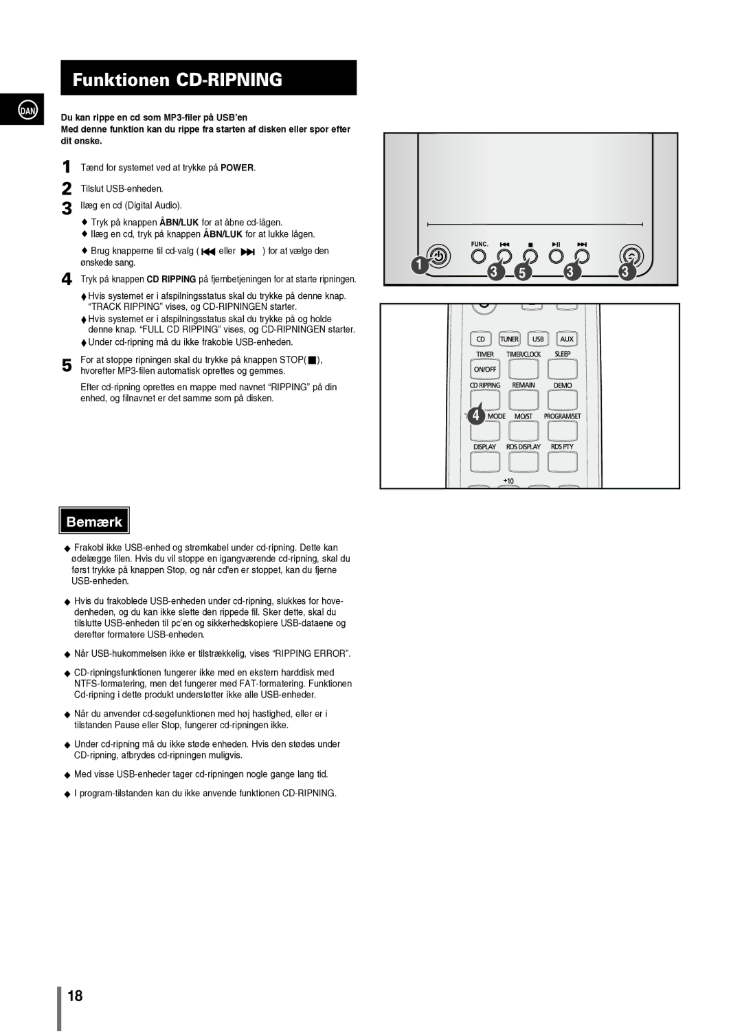 Samsung MM-C330/XEE manual Funktionen CD-RIPNING, Dit ønske, Eller For at vælge den Ønskede sang 