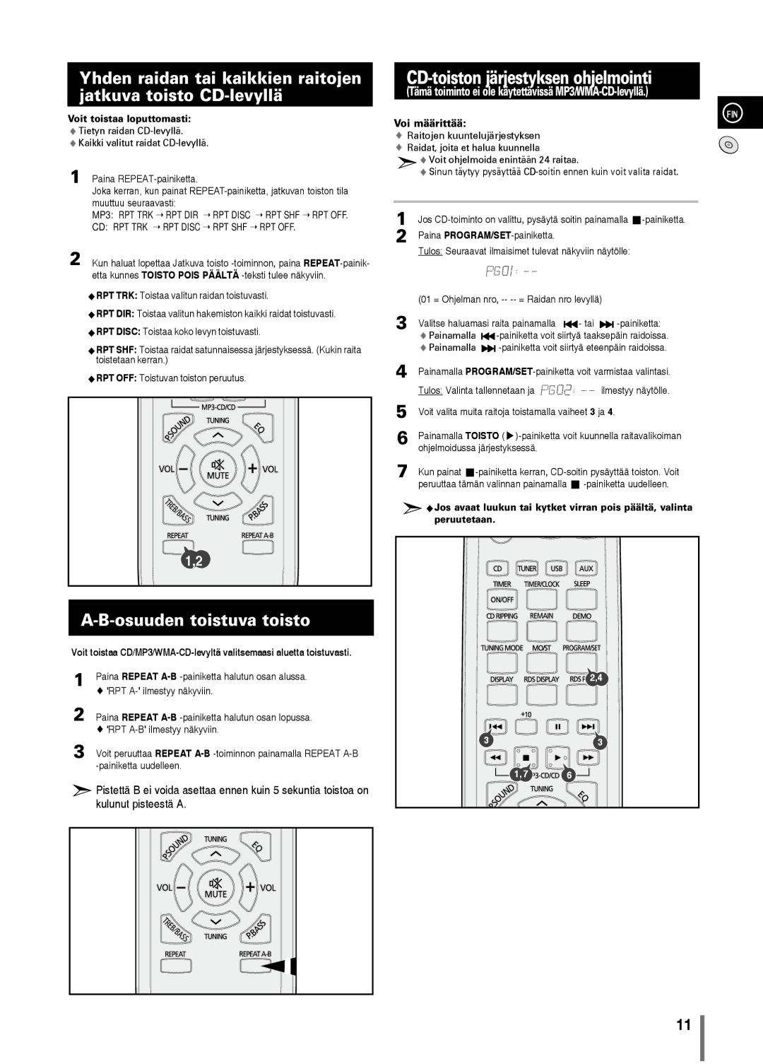 Samsung MM-C330/XEE manual CD-toiston järjestyksen ohjelmointi, Osuuden toistuva toisto, Voit toistaa loputtomasti 