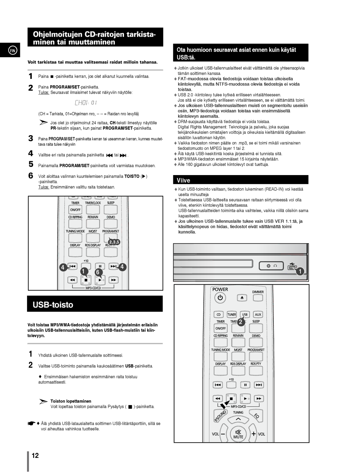 Samsung MM-C330/XEE manual Ohjelmoitujen CD-raitojen tarkista- minen tai muuttaminen, Toiston lopettaminen 