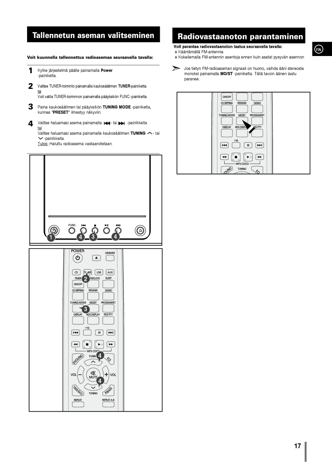 Samsung MM-C330/XEE manual Tallennetun aseman valitseminen, Radiovastaanoton parantaminen 