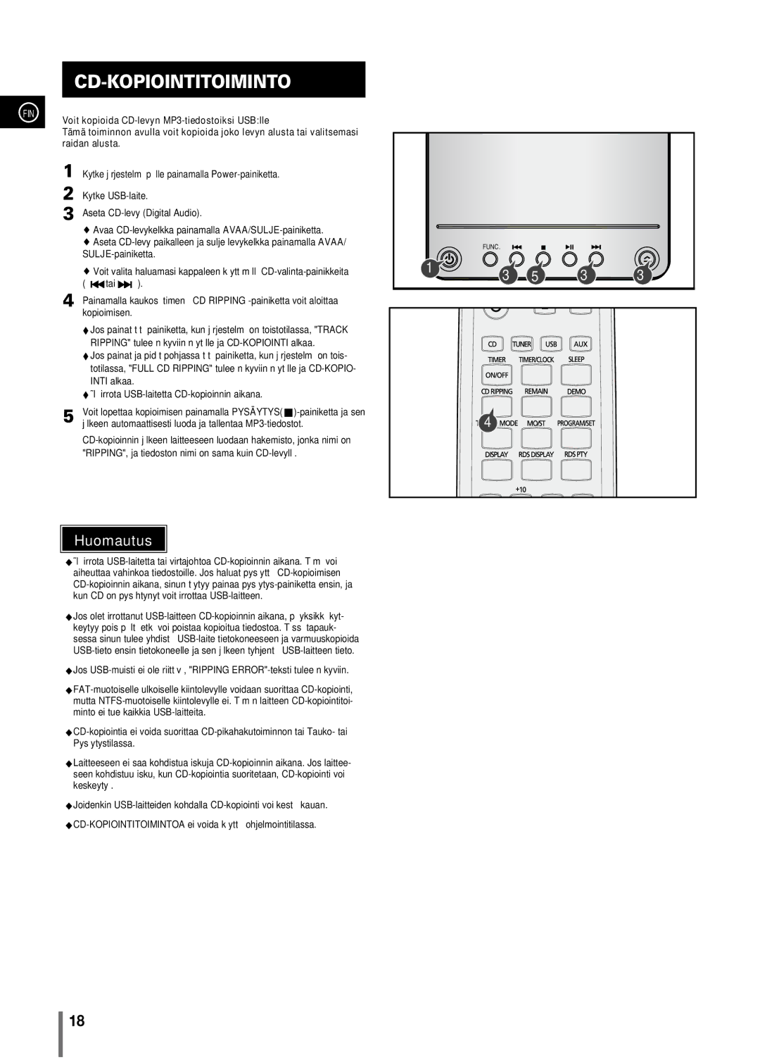 Samsung MM-C330/XEE manual Voit kopioida CD-levyn MP3-tiedostoiksi USBlle, Raidan alusta 