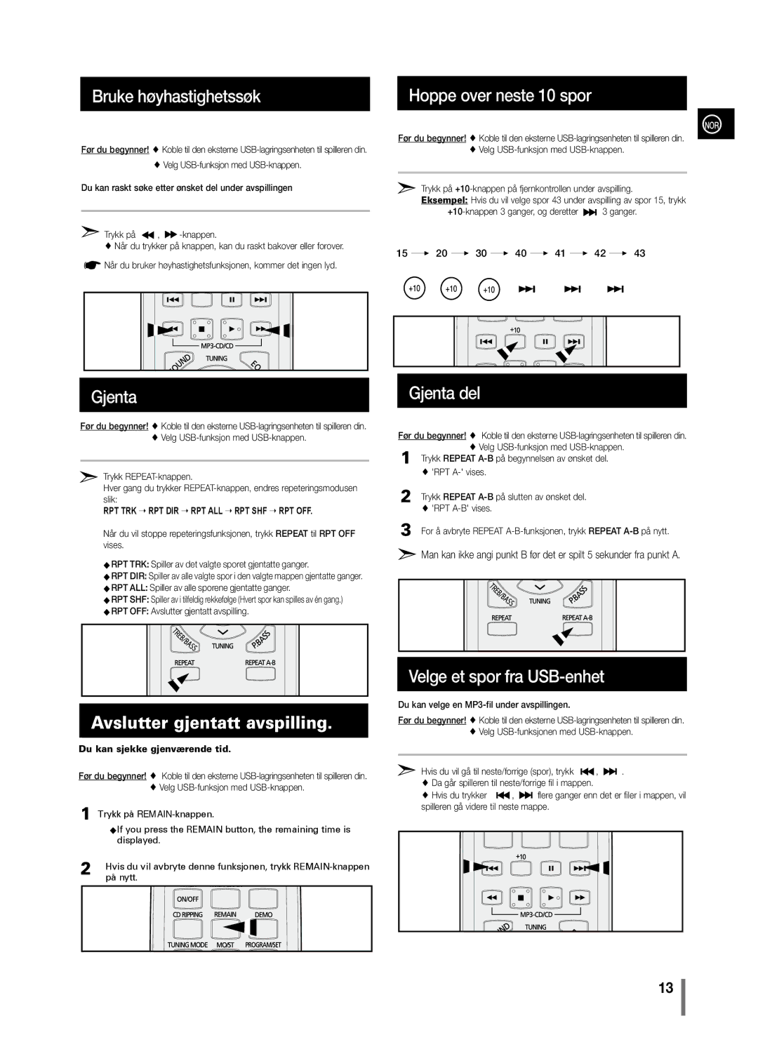 Samsung MM-C330/XEE manual Avslutter gjentatt avspilling, RPT ALL Spiller av alle sporene gjentatte ganger 