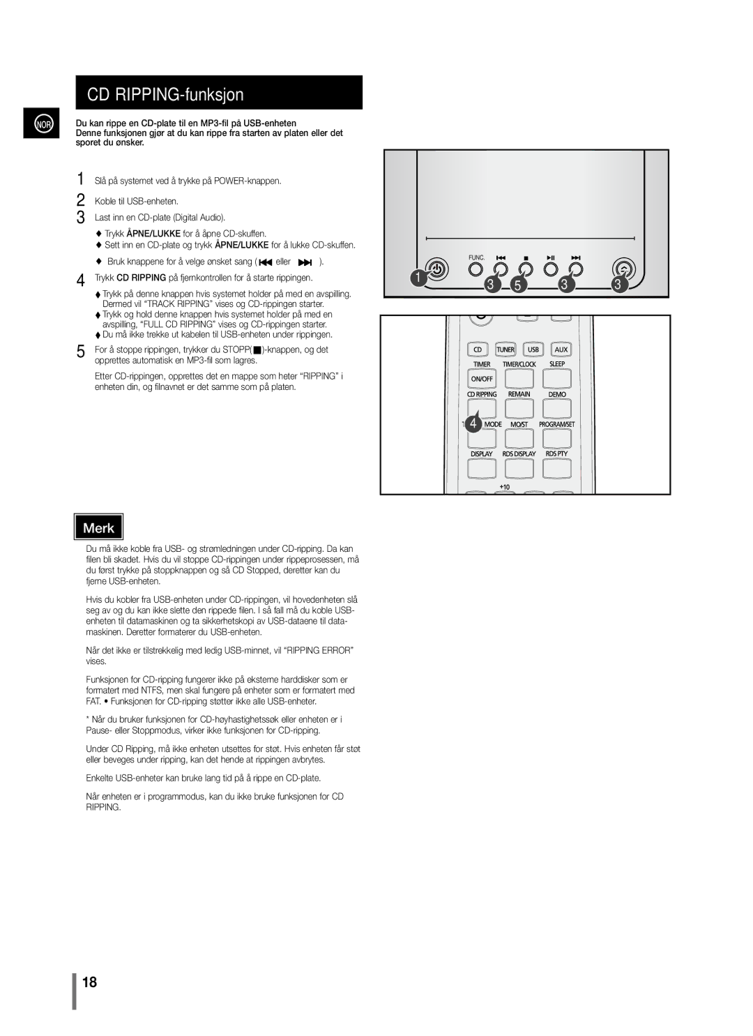 Samsung MM-C330/XEE manual CD RIPPING-funksjon 