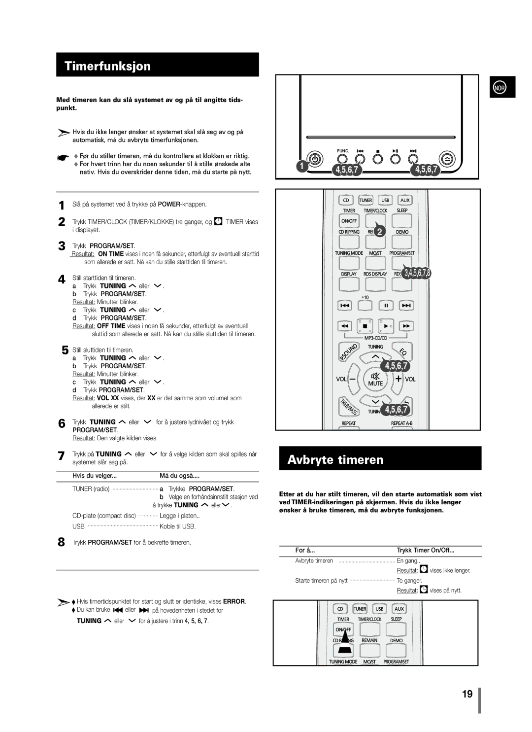 Samsung MM-C330/XEE manual Timerfunksjon, Avbryte timeren 