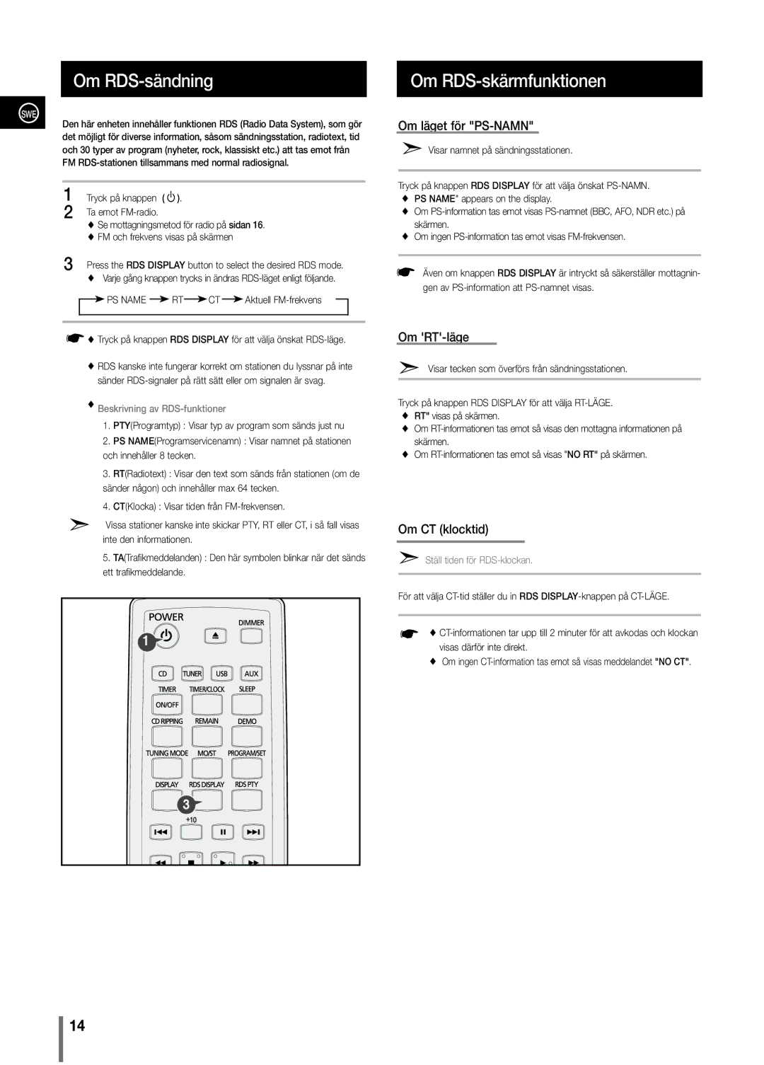 Samsung MM-C330/XEE manual Ta emot FM-radio, Se mottagningsmetod för radio på sidan, FM och frekvens visas på skärmen 