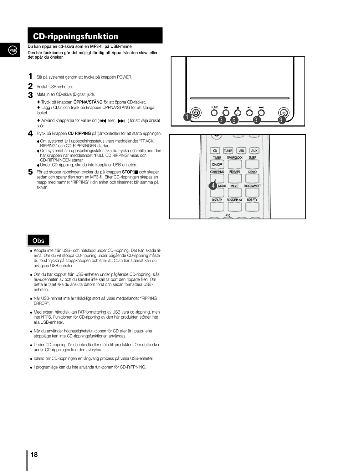 Samsung MM-C330/XEE manual CD-rippningsfunktion 