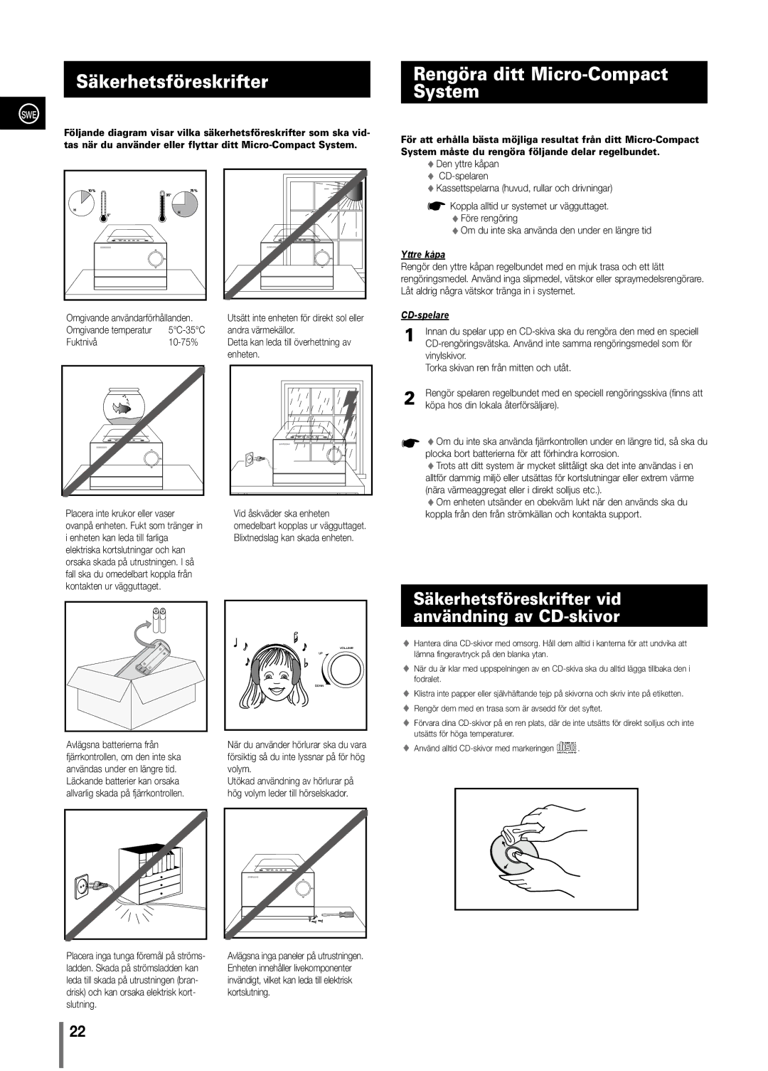 Samsung MM-C330/XEE manual Säkerhetsföreskrifter, Rengöra ditt Micro-Compact System 