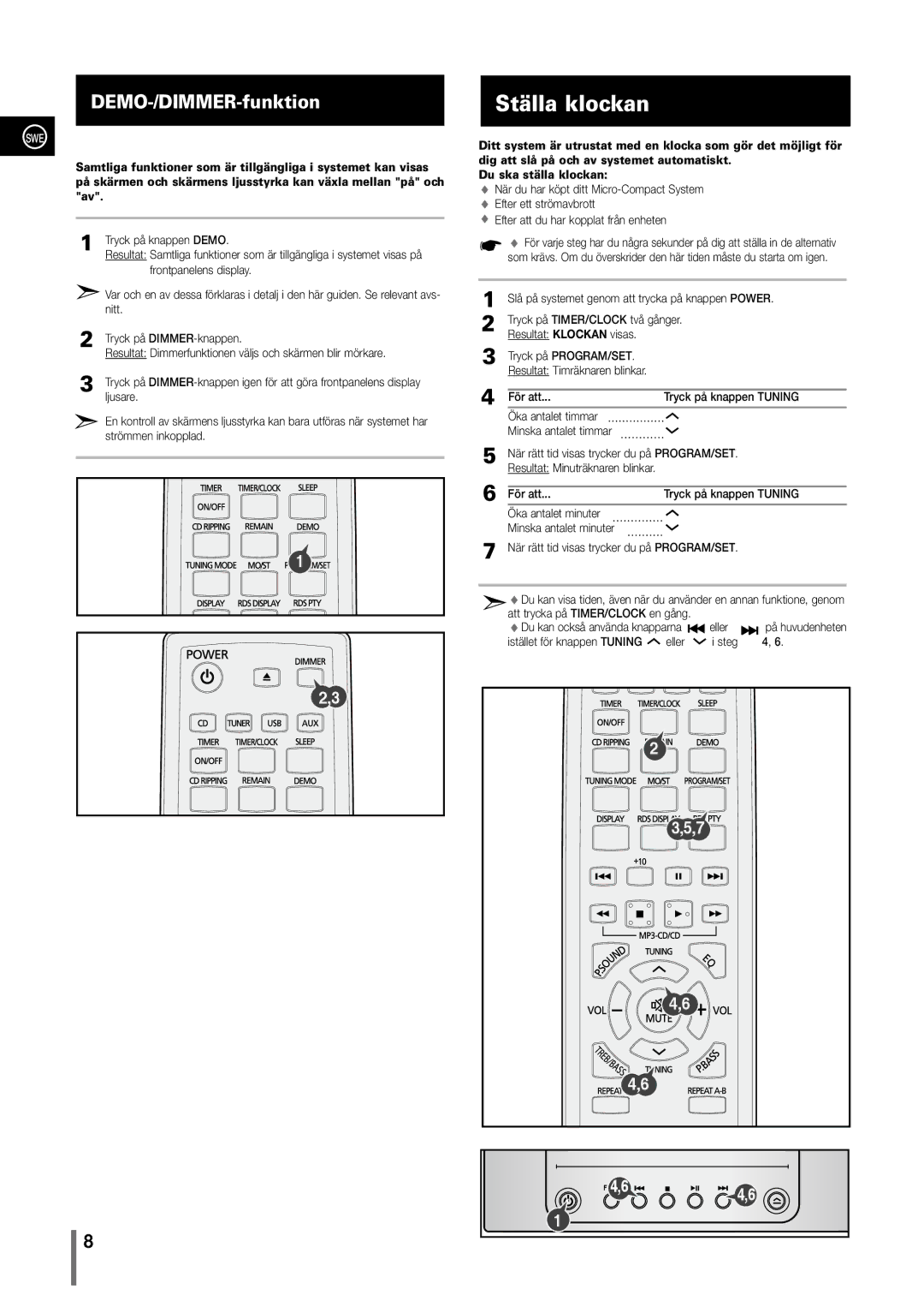 Samsung MM-C330/XEE manual Ställa klockan 