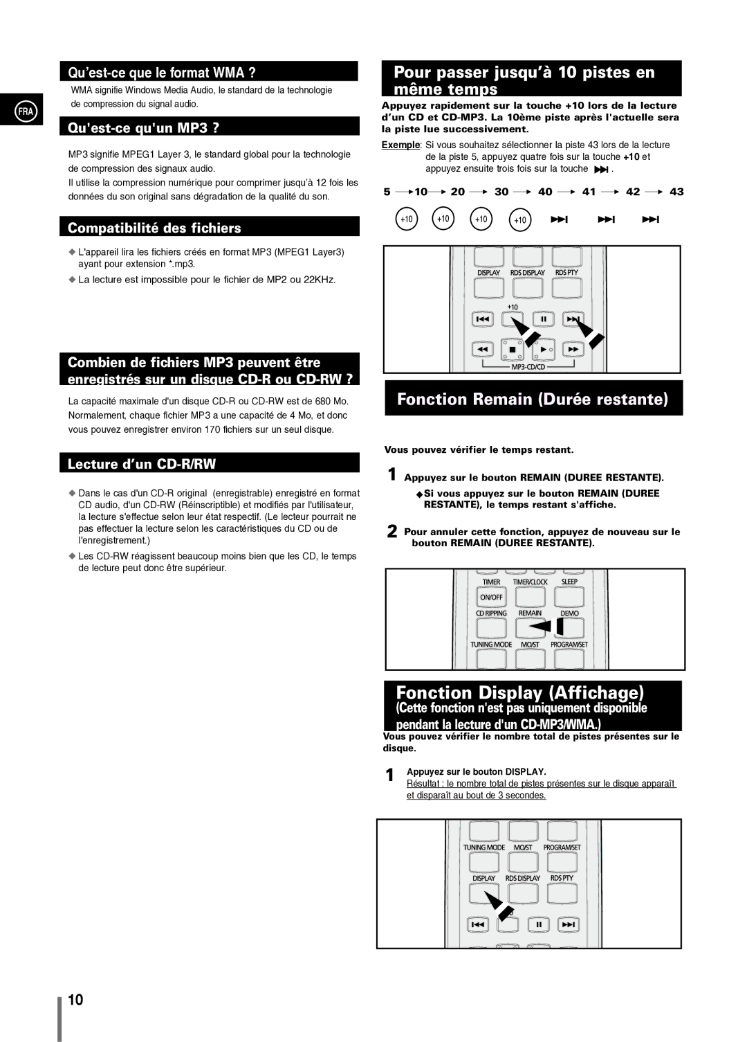 Samsung MM-C330/XEF Fonction Display Affichage, Pour passer jusqu’à 10 pistes en, Même temps, La piste lue successivement 