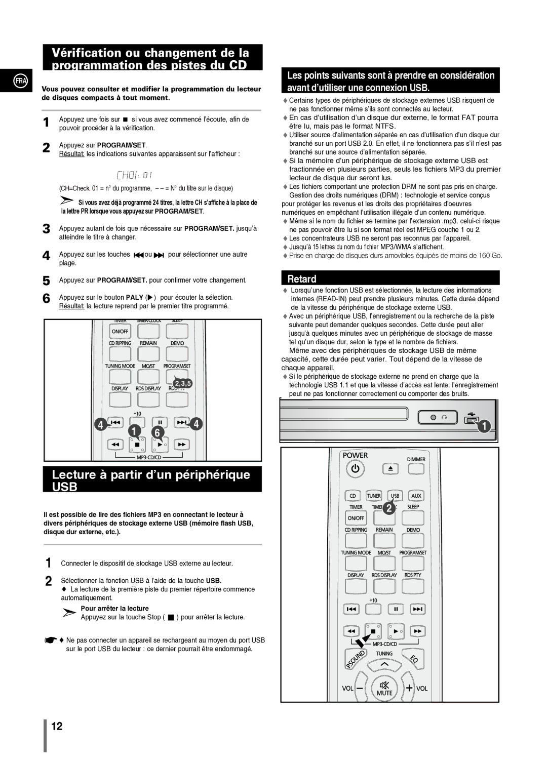 Samsung MM-C330/XEF manual La lettre PR lorsque vous appuyez sur PROGRAM/SET, Pour arrêter la lecture 