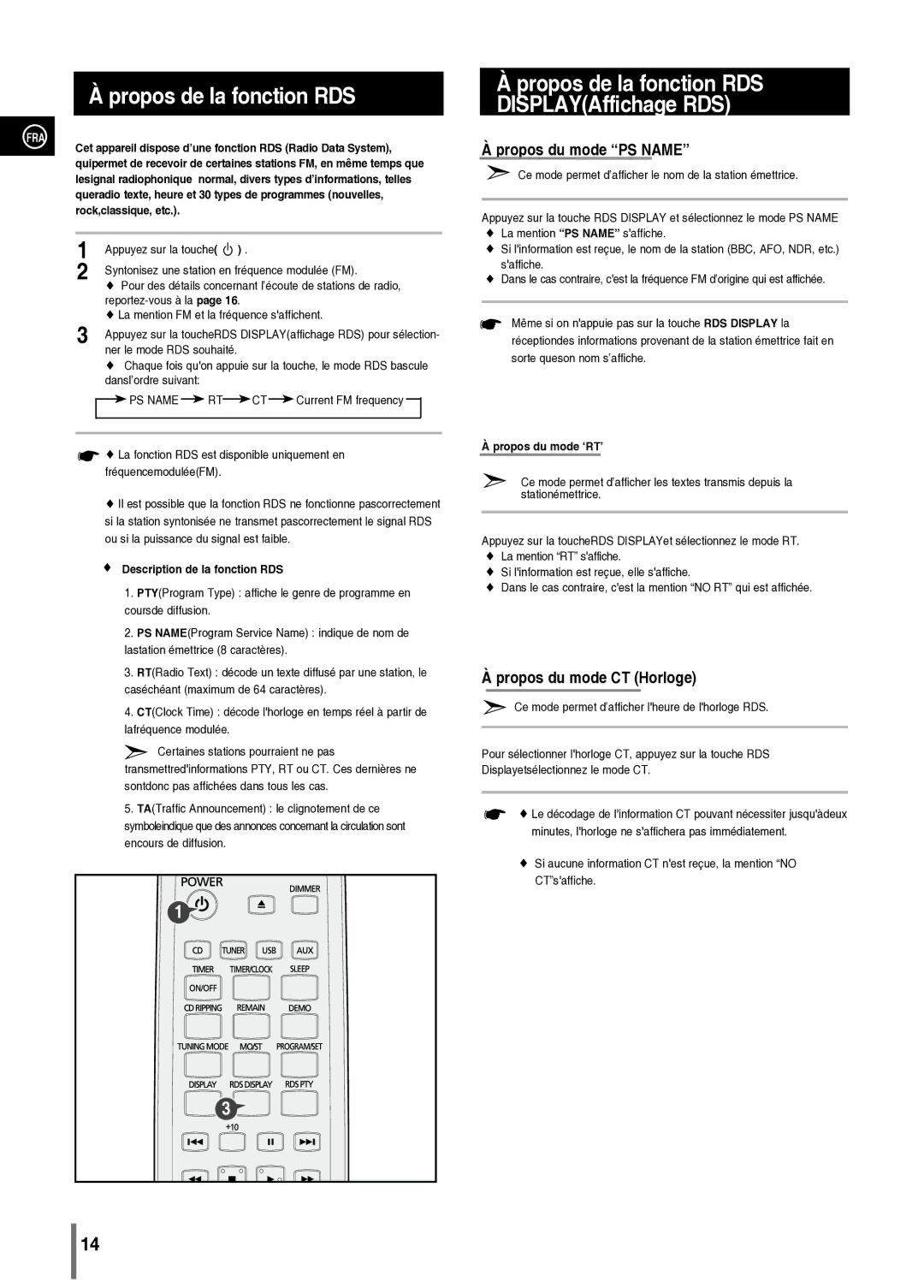 Samsung MM-C330/XEF manual Reportez-vous à la La mention FM et la fréquence saffichent, Description de la fonction RDS 