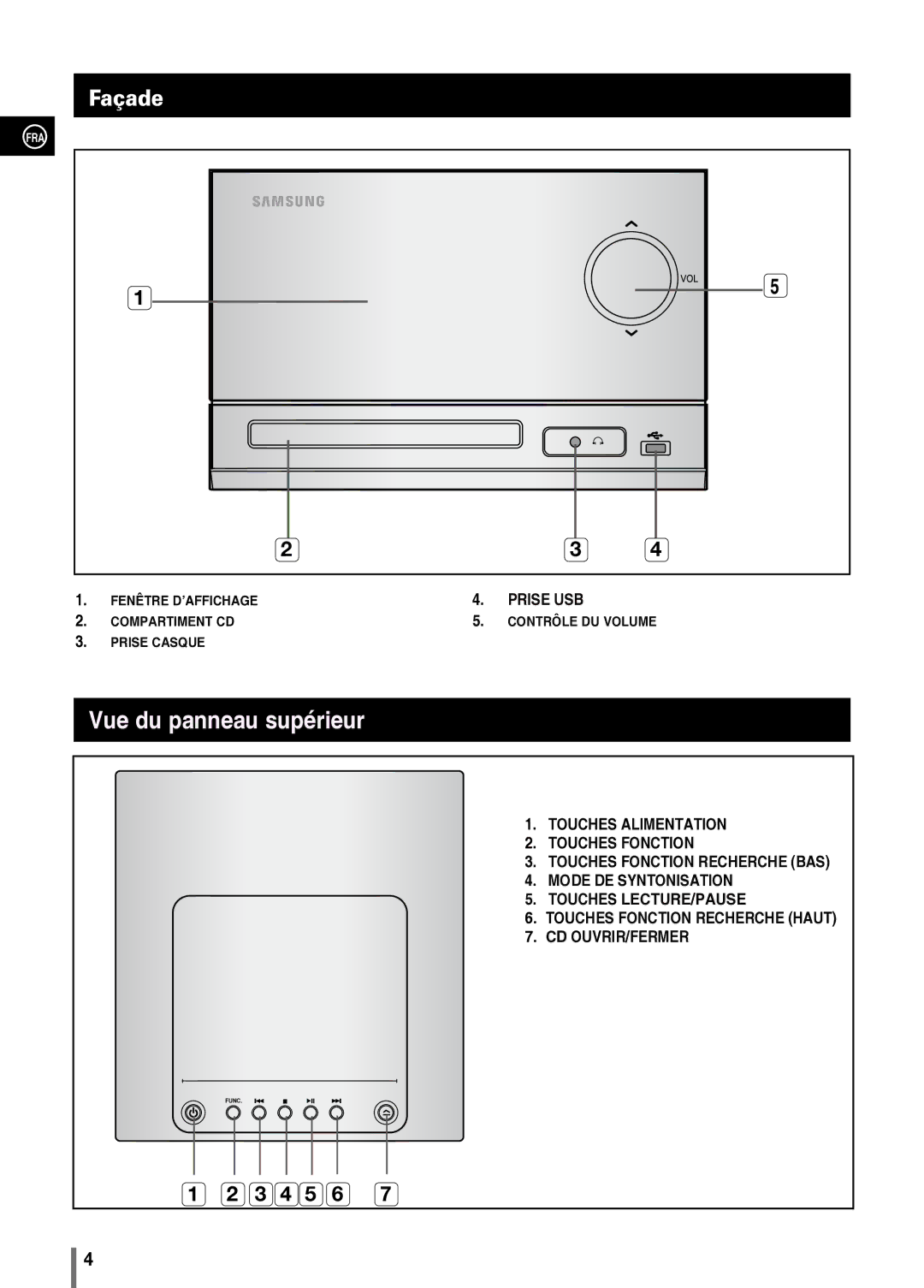 Samsung MM-C330/XEF manual Vue du panneau supérieur, Façade 