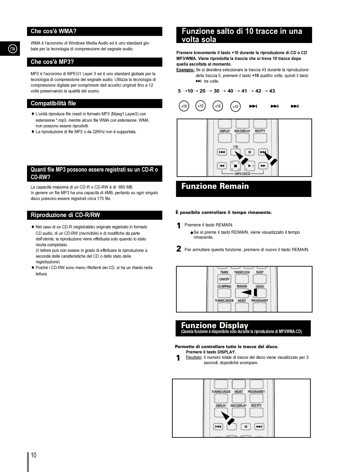 Samsung MM-C330/XEF manual Funzione salto di 10 tracce in una volta sola 