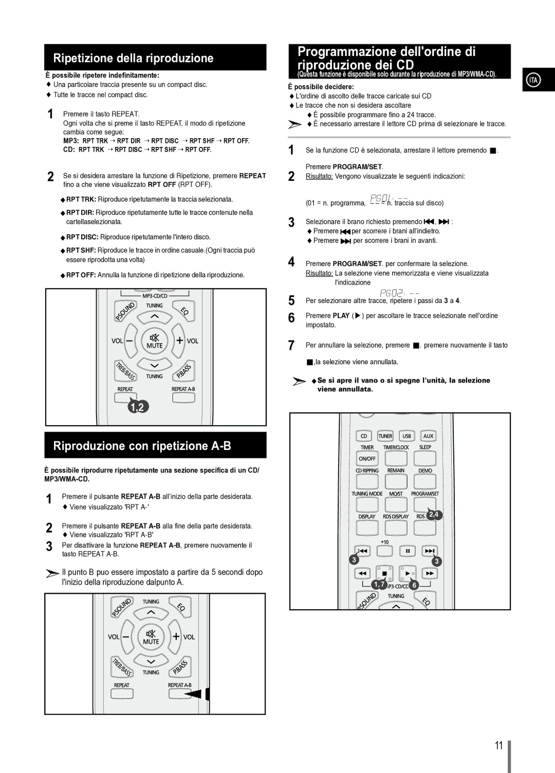 Samsung MM-C330/XEF manual Programmazione dellordine di riproduzione dei CD, Possibile ripetere indefinitamente 