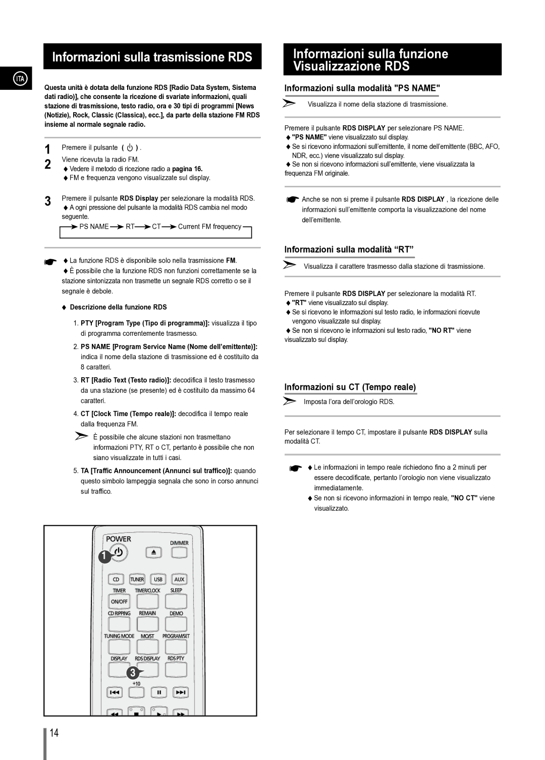 Samsung MM-C330/XEF manual Informazioni sulla trasmissione RDS, Informazioni sulla funzione Visualizzazione RDS 