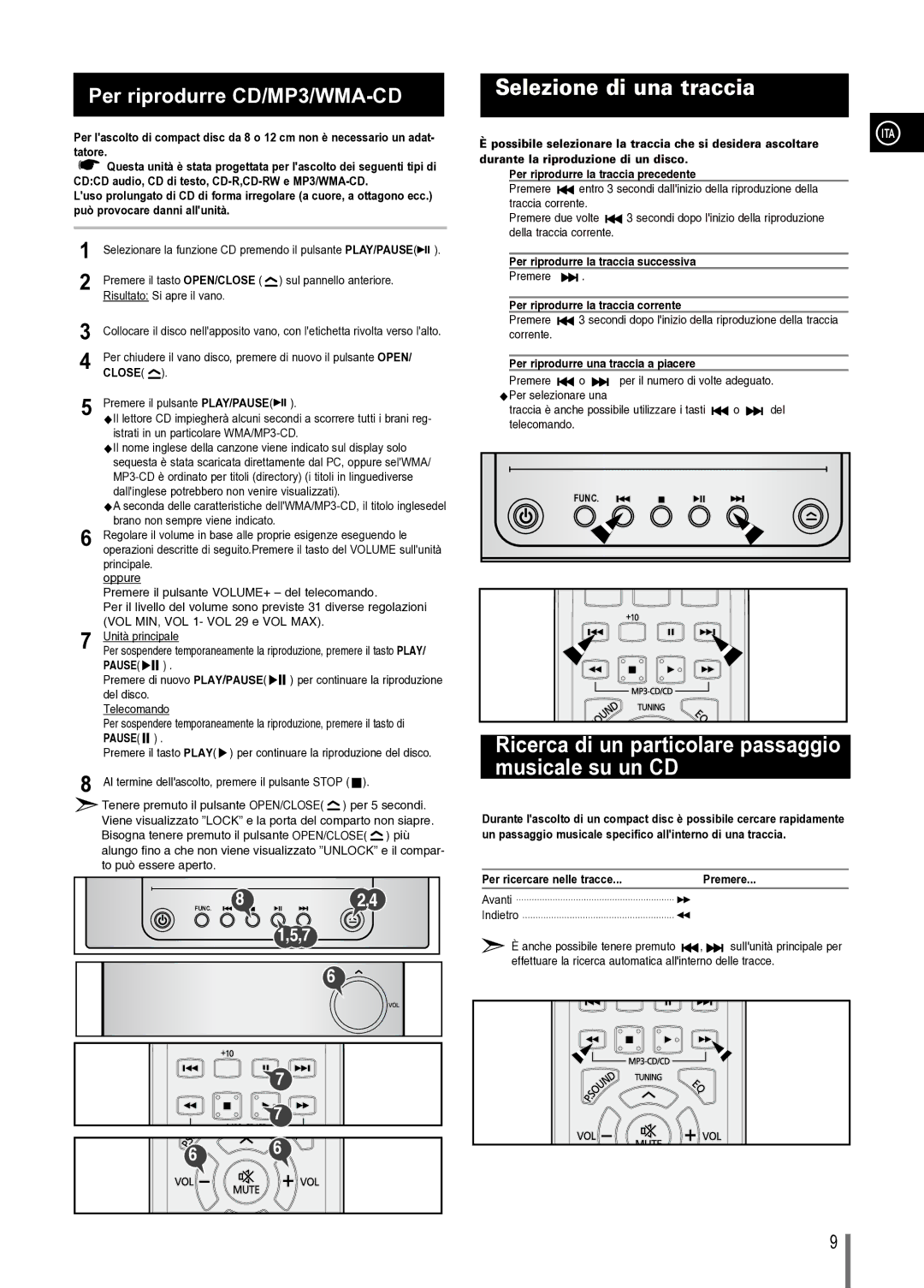 Samsung MM-C330/XEF manual Musicale su un CD, Tatore, Cdcd audio, CD di testo, CD-R,CD-RW e MP3/WMA-CD 